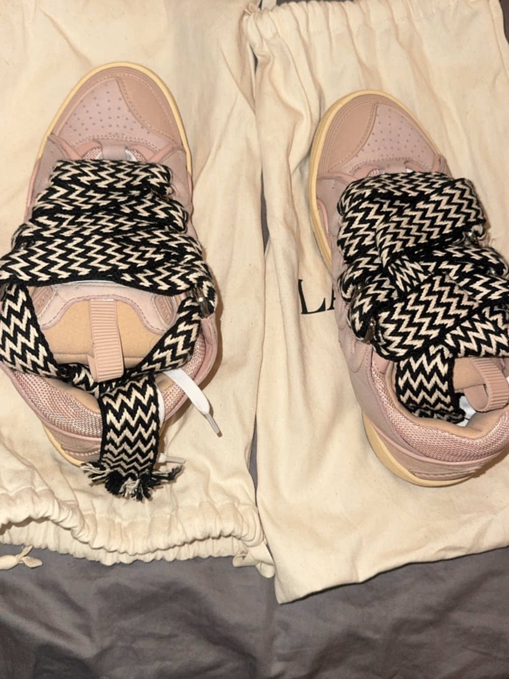 Lanvin Pink and Black Lace-Up CURB Sneakers